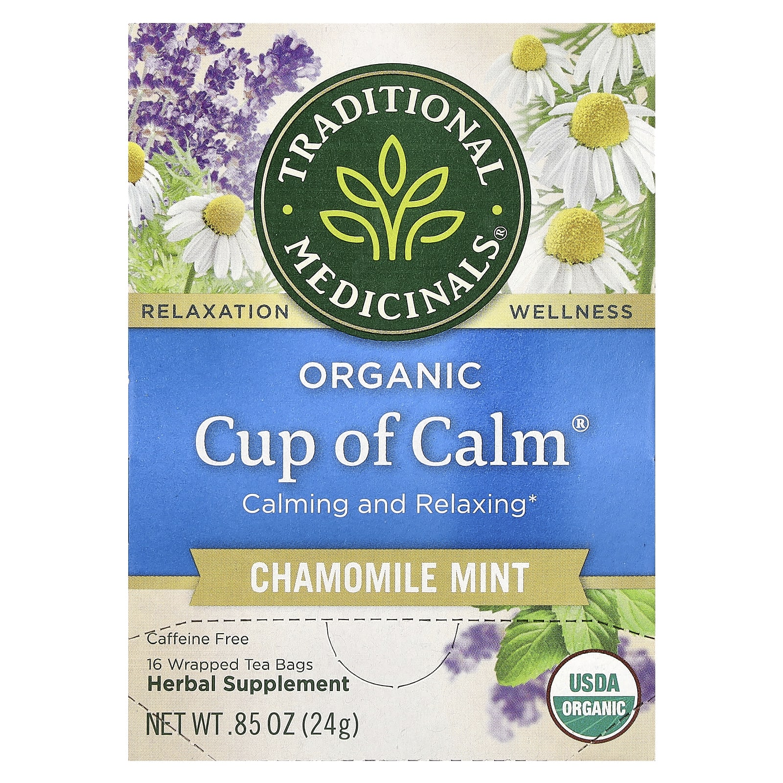 Чайные пакетики Traditional Medicinals Organic Cup of Calm Chamomile Mint, без кофеина, 24 г, 16 чайных пакетиков — фото 2