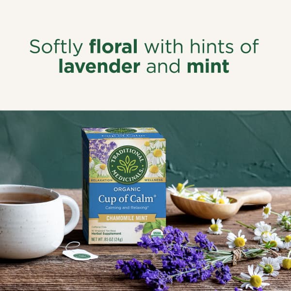 Чайные пакетики Traditional Medicinals Organic Cup of Calm Chamomile Mint, без кофеина, 24 г, 16 чайных пакетиков — фото 5