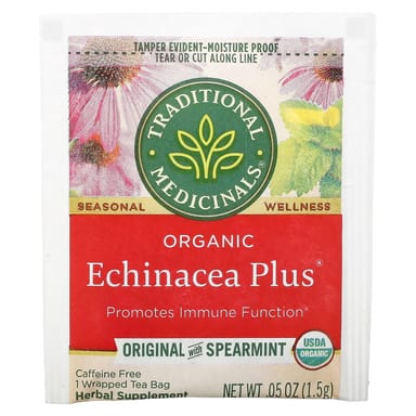 Чайные пакетики Traditional Medicinals Organic Echinacea Plus® Original with Spearmint, без кофеина, 24 г, 16 чайных пакетиков