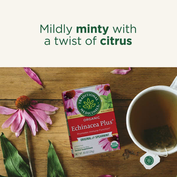 Чайные пакетики Traditional Medicinals Organic Echinacea Plus® Original with Spearmint, без кофеина, 24 г, 16 чайных пакетиков — фото 5