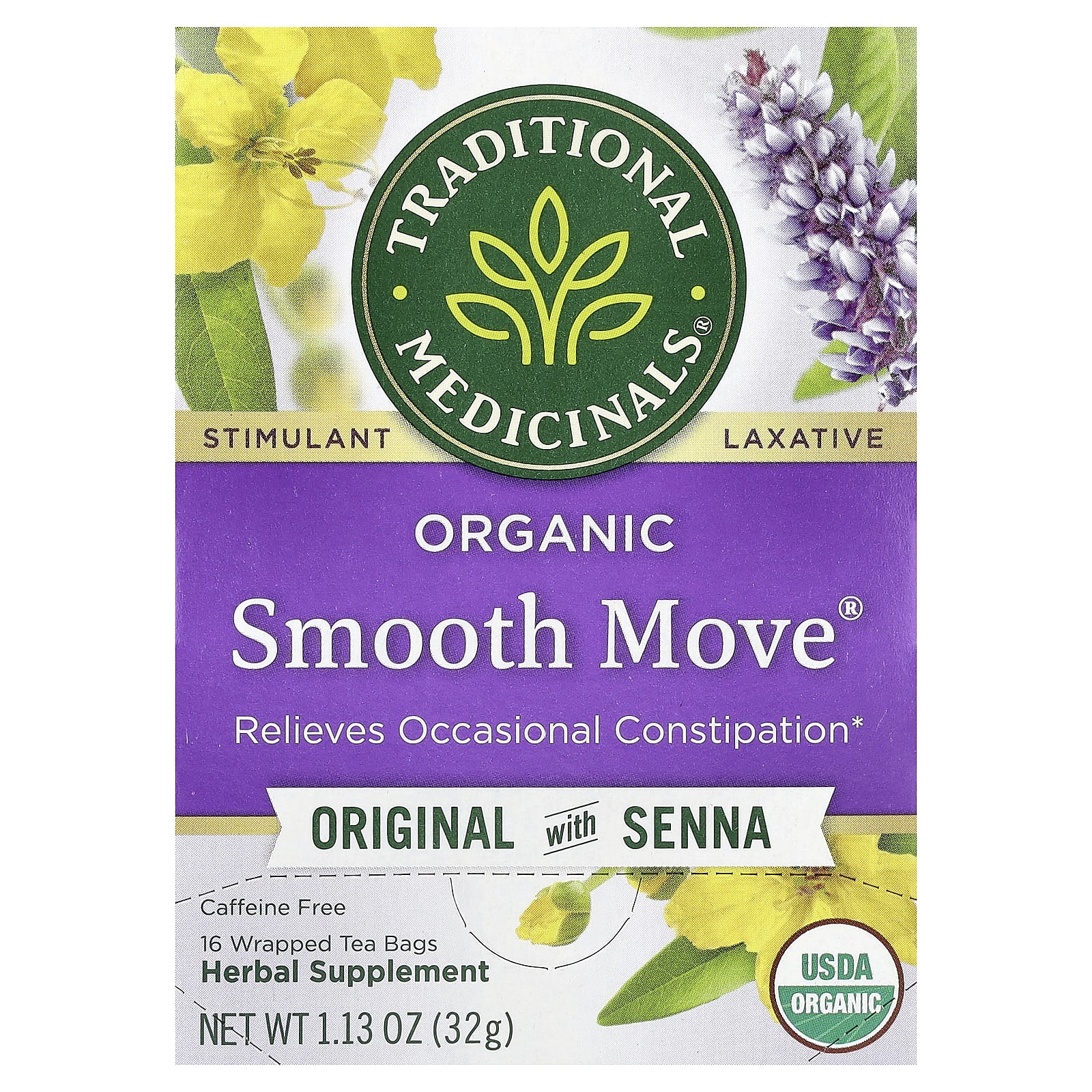 Чайные пакетики Traditional Medicinals Organic Smooth Move® Original with Senna, без кофеина, 32 г, 16 чайных пакетиков — фото 7