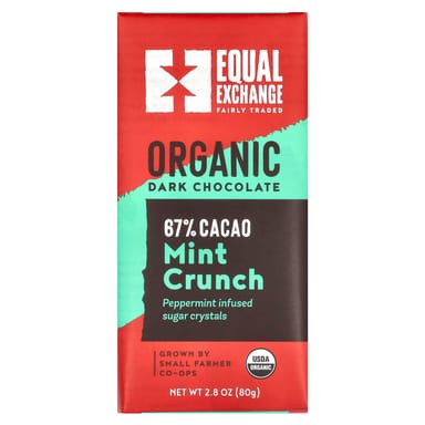 Темный шоколад Equal Exchange Organic Mint Crunch 67% Cacao, вкус Organic Dark Chocolate, Mint Crunch, 80 г