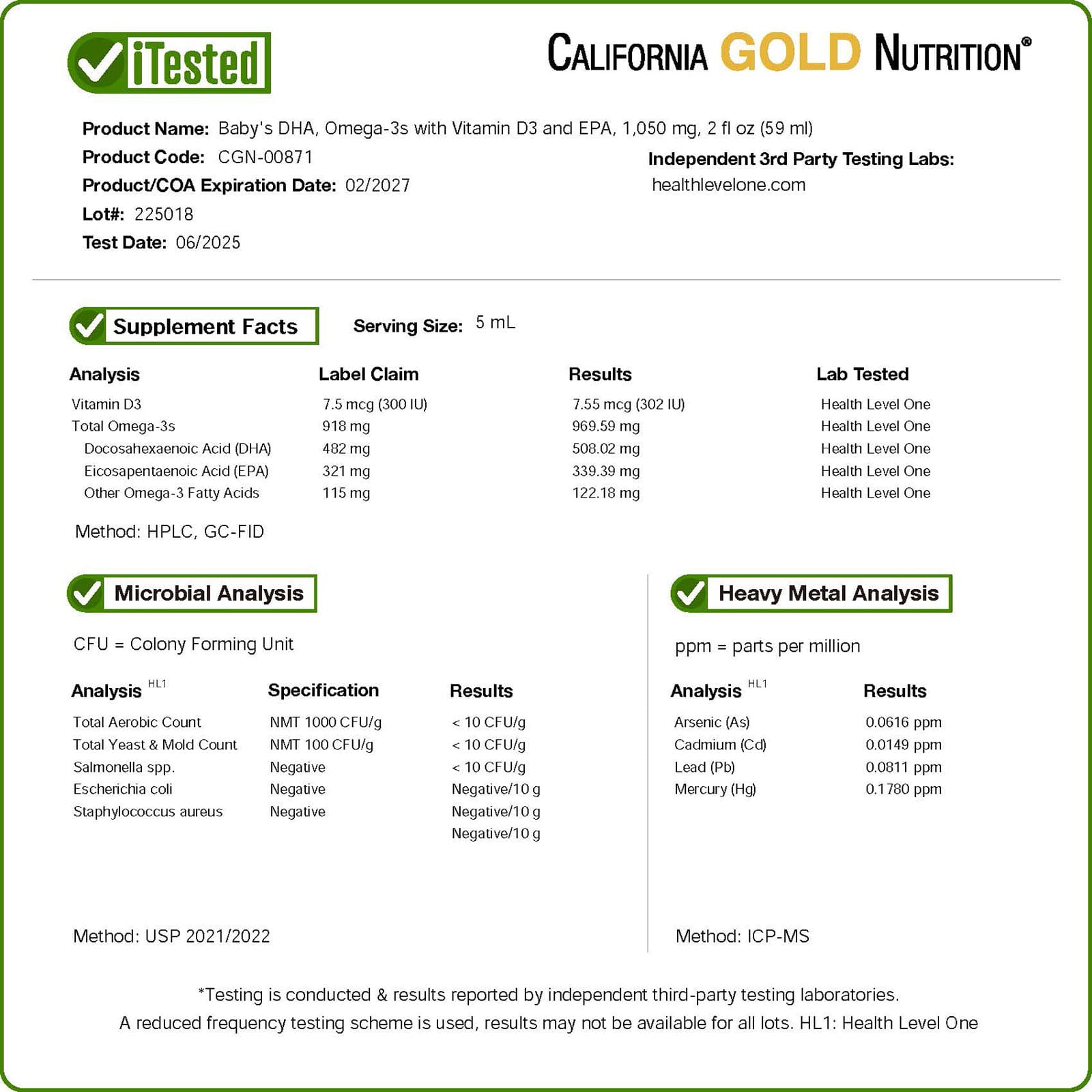 Витамин D3 California Gold Nutrition Baby's DHA Omega-3s with and EPA, 59 мл — фото 5