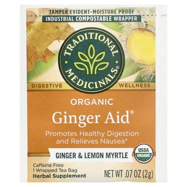 Чайные пакетики Traditional Medicinals Organic Ginger Aid®, без кофеина, Ginger & Lemon Myrtle, 32 г, 16 чайных пакетиков