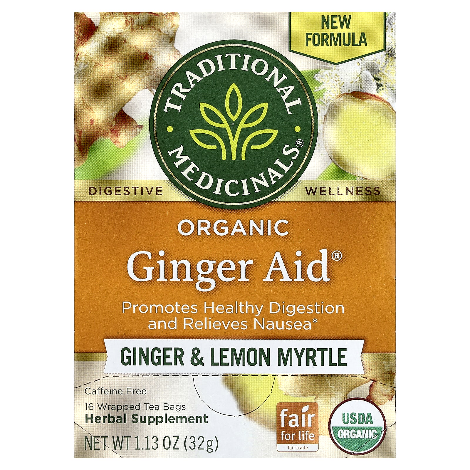 Чайные пакетики Traditional Medicinals Organic Ginger Aid®, без кофеина, вкус Ginger & Lemon Myrtle, 32 г, 16 чайных пакетиков — фото 6