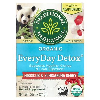 Чайные пакетики Traditional Medicinals Organic EveryDay Detox®, без кофеина, вкус Hibiscus & Schisandra Berry, 24 г, 16 чайных пакетиков