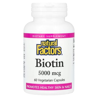 Биотин Natural Factors, 5000 мкг, 60 растительных капсул
