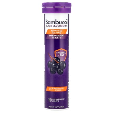 Бузина Sambucol Effervescent Tablets Vitamin C & Zinc 15 Effervescent Tablets, вкус Black Elderberry, для детей от 4 лет, таблетки