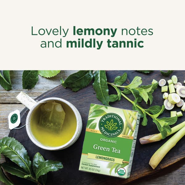 Чайные пакетики Traditional Medicinals Organic Green Tea, вкус Lemongrass, 24 г, 16 чайных пакетиков — фото 2