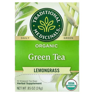 Чайные пакетики Traditional Medicinals Organic Green Tea, Lemongrass, 24 г, 16 чайных пакетиков