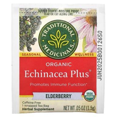 Чайные пакетики Traditional Medicinals Organic Echinacea Plus®, без кофеина, вкус Elderberry, 24 г, 16 чайных пакетиков
