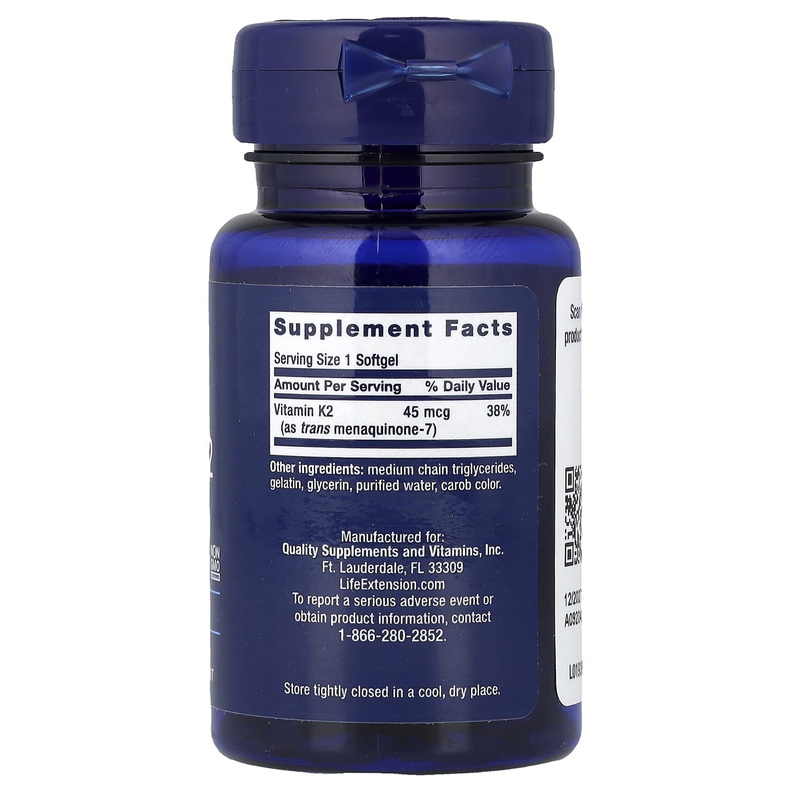Витамин K2 MK-7 Life Extension Low Dose Vitamin K2 (MK-7), 45 мкг, 90 мягких капсул — фото 2