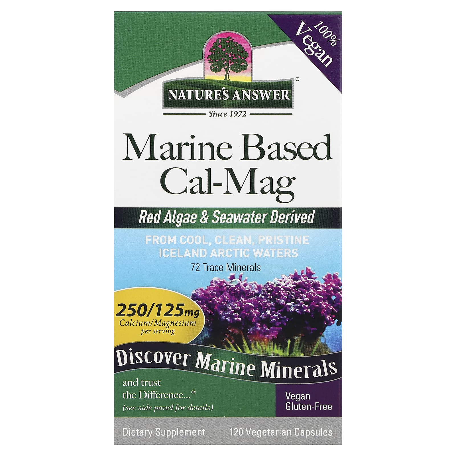 Комплекс кальция и магния Nature's Answer Marine Based Cal-Mag, 120 растительных капсул — фото 2