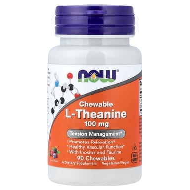 L-теанин NOW Foods Chewable L-Theanine, вкус Berry, 90 жевательных таблеток