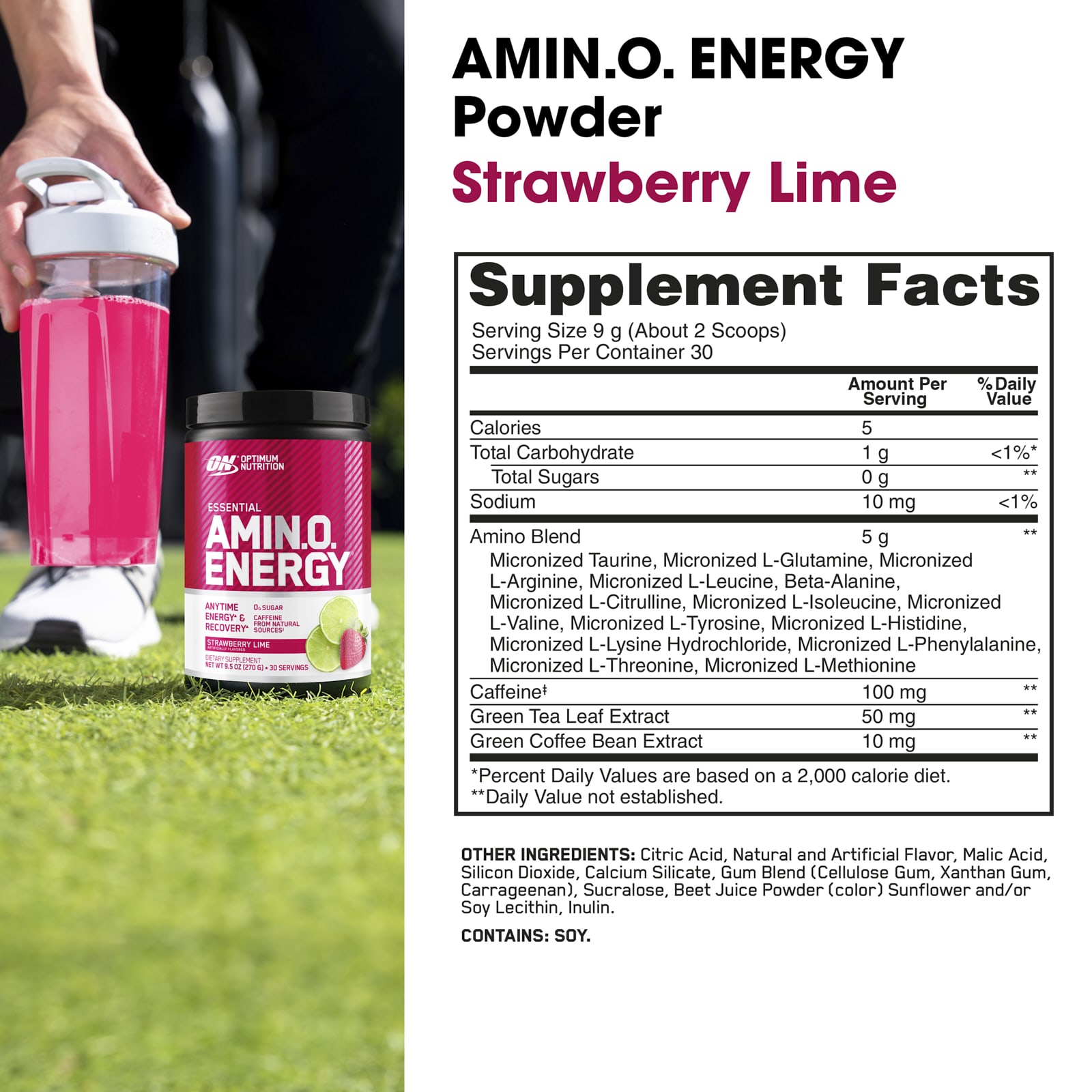 Энергетический напиток Optimum Nutrition, 270 г (9.5 oz), клубника-лайм — фото 3