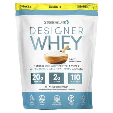 Протеиновый порошок Designer Wellness Designer Whey Natural 100% Whey Purely, без вкуса, 908 г