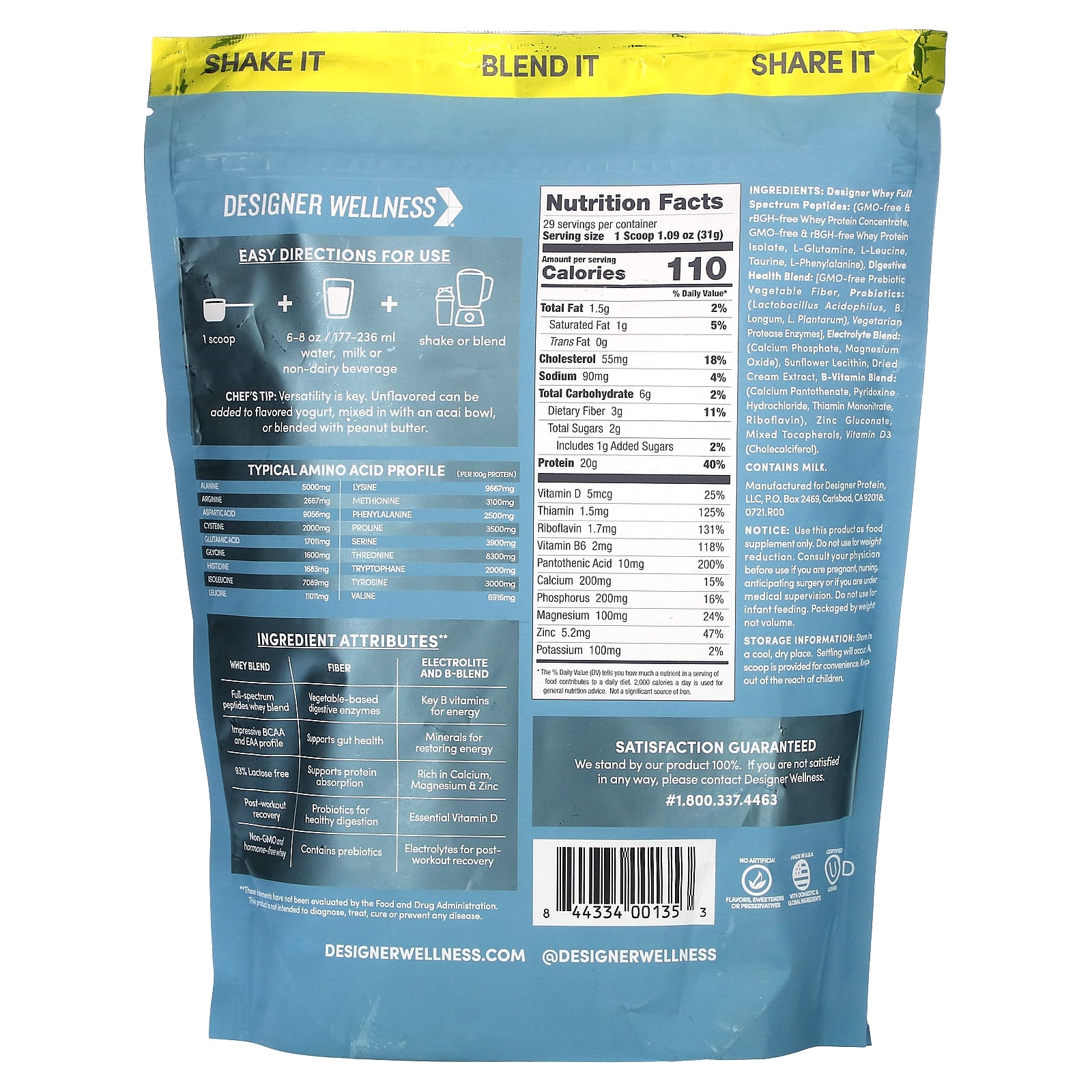Протеиновый порошок Designer Wellness Designer Whey Natural 100% Whey Purely, без вкуса, 908 г — фото 2