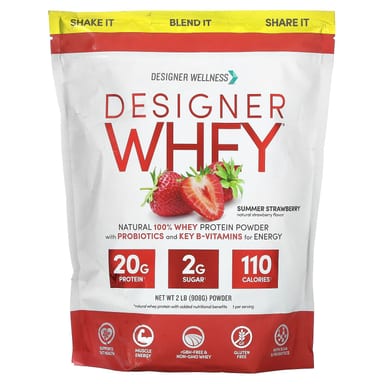 Протеиновый порошок Designer Wellness Designer Whey Natural 100% Whey, Summer Strawberry, 908 г