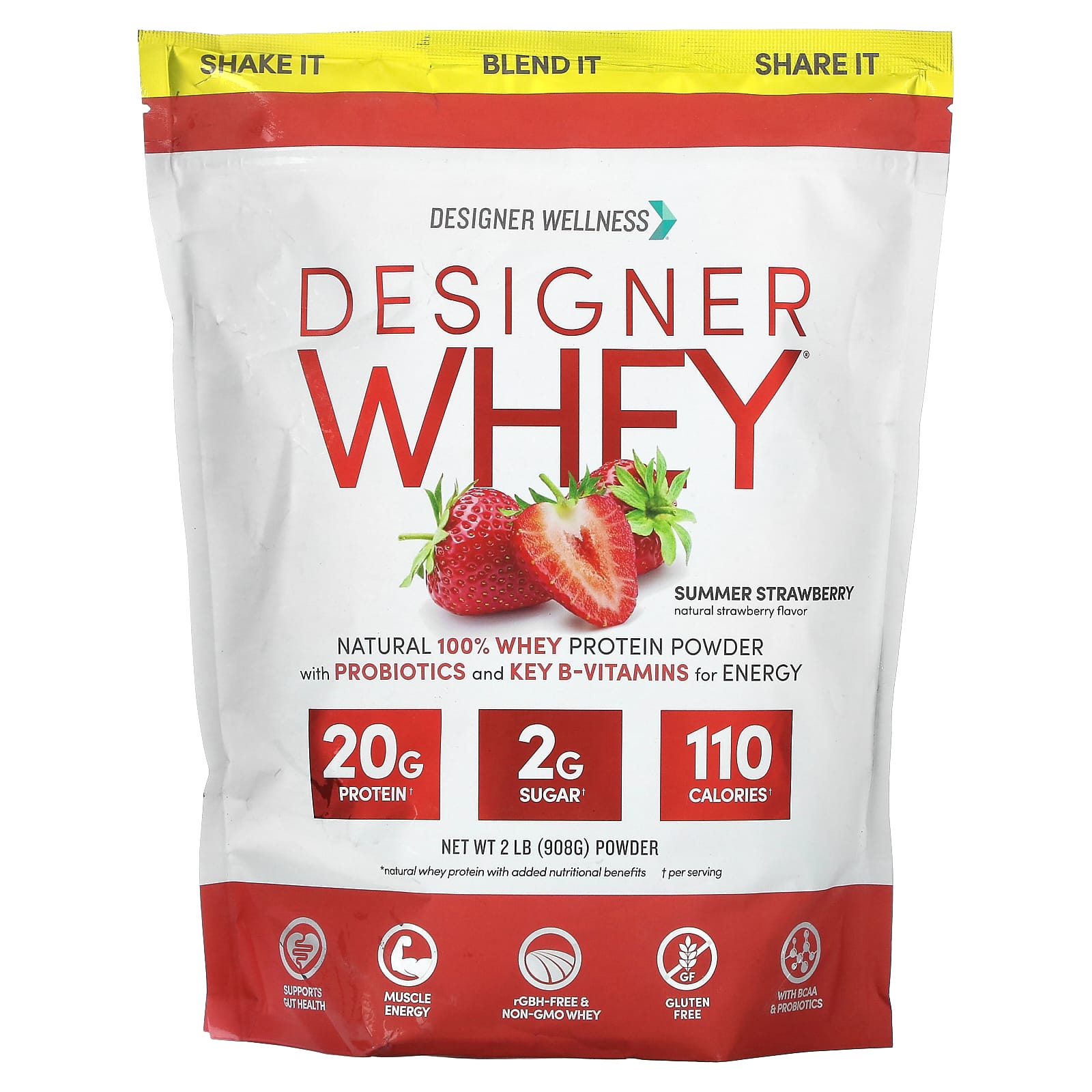 Протеиновый порошок Designer Wellness Designer Whey Natural 100% Whey, вкус Summer Strawberry, 908 г — фото 2