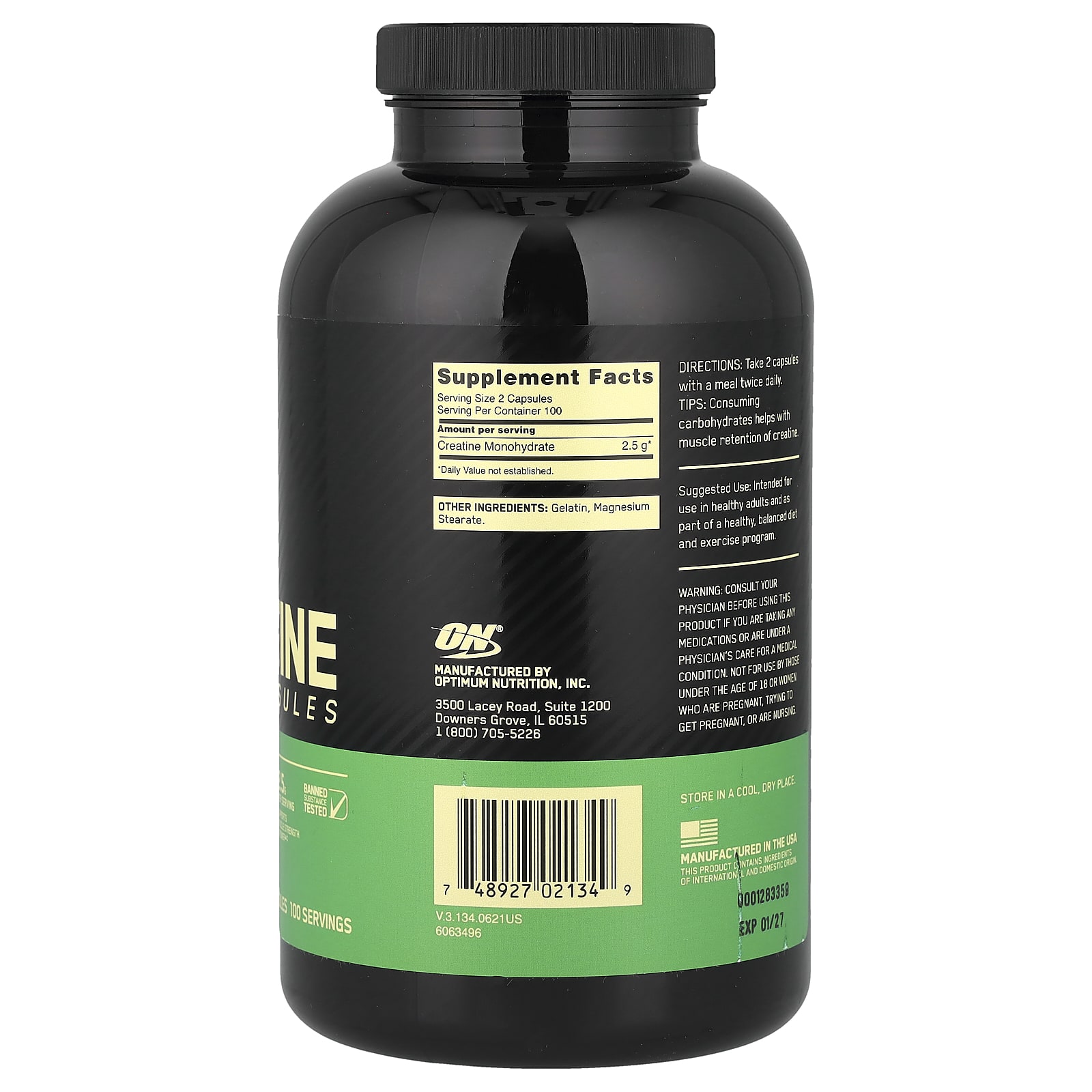 Креатин Optimum Nutrition Micronized Capsules, 1.25 г, 200 капсул — фото 2