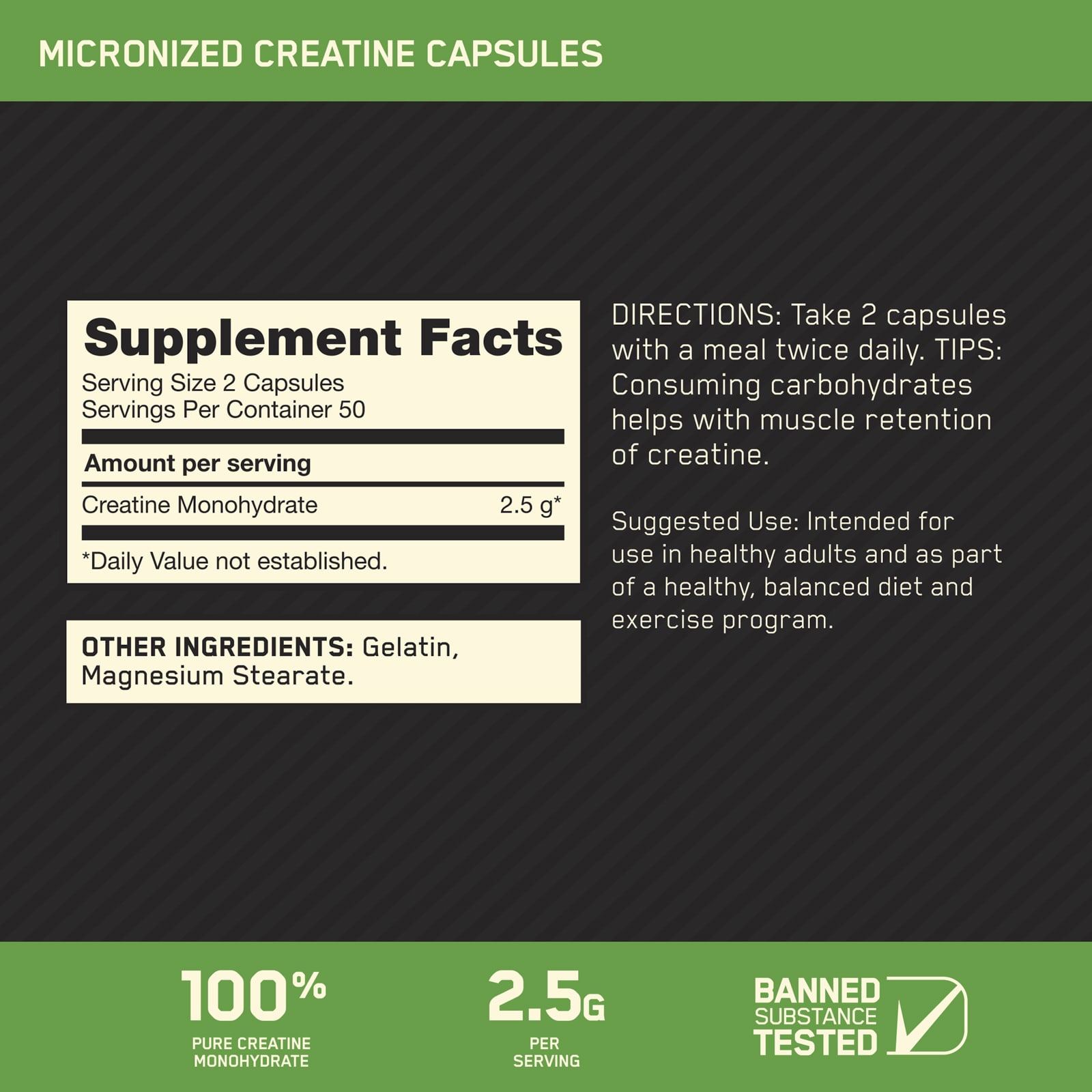 Креатин Optimum Nutrition Micronized Capsules, 1.25 г, 100 капсул — фото 3