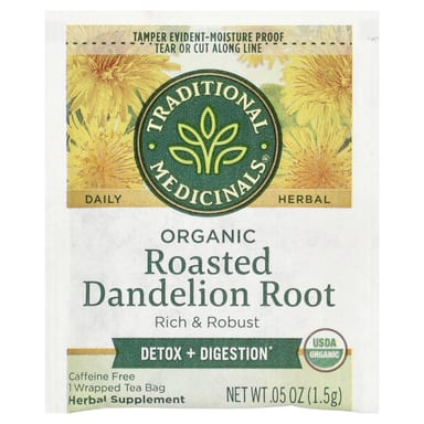 Чайные пакетики Traditional Medicinals Organic Roasted Dandelion Root, без кофеина, 24 г, 16 чайных пакетиков