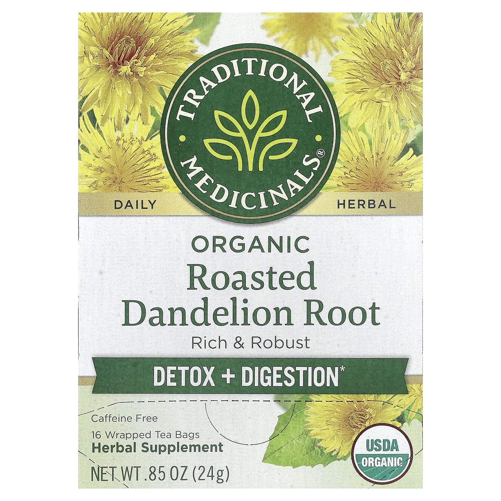 Чайные пакетики Traditional Medicinals Organic Roasted Dandelion Root, без кофеина, 24 г, 16 чайных пакетиков — фото 2