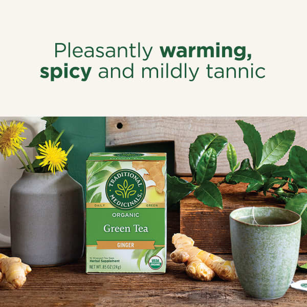 Чайные пакетики Traditional Medicinals Organic Green Tea, оттенок Ginger, 24 г, 16 чайных пакетиков — фото 2