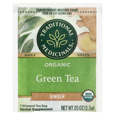 Чайные пакетики Traditional Medicinals Organic Green Tea, имбирь, 24 г, 16 чайных пакетиков