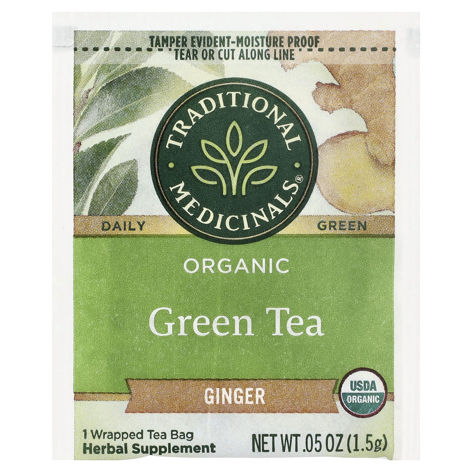 Чайные пакетики Traditional Medicinals Organic Green Tea, оттенок Ginger, 24 г, 16 чайных пакетиков — фото 6