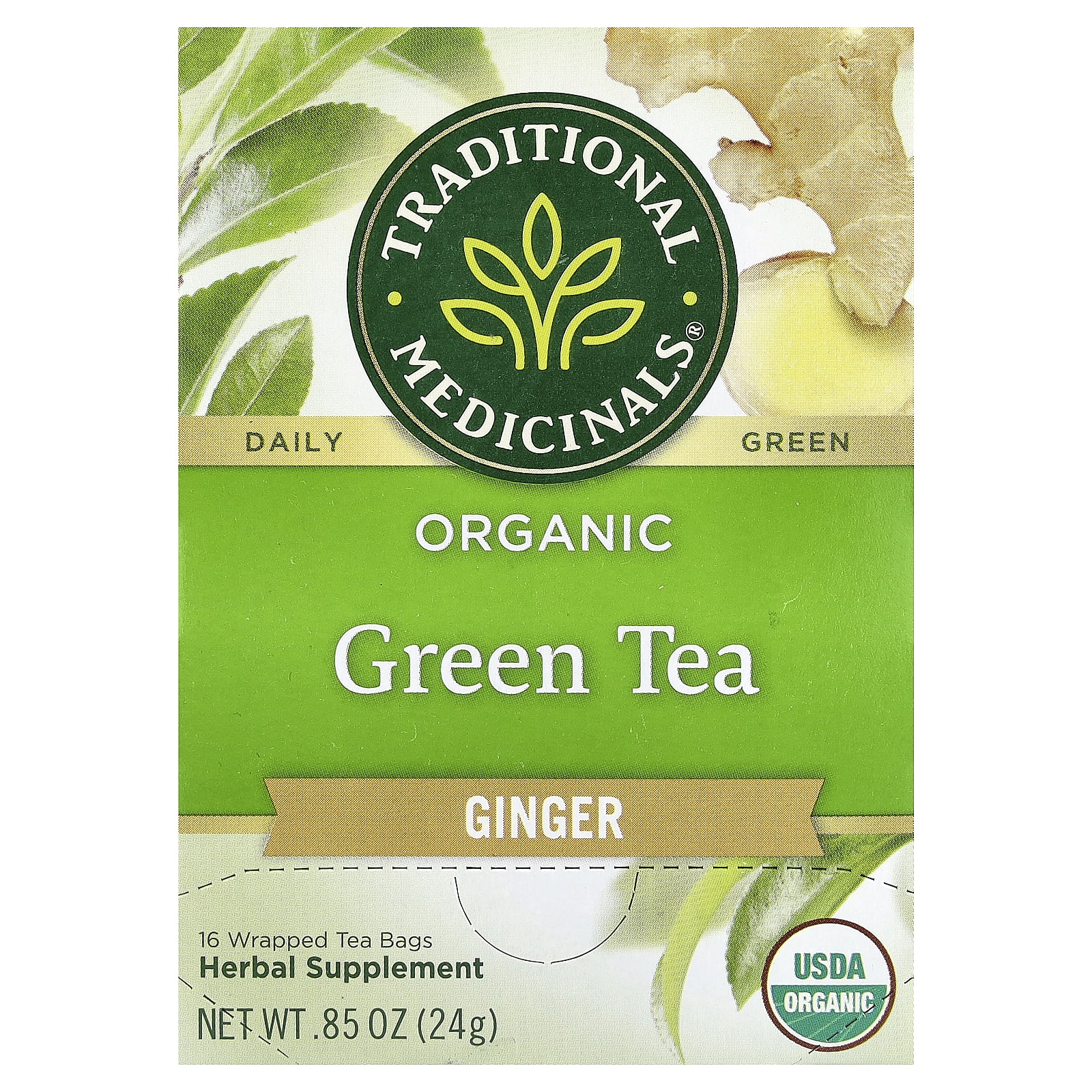Чайные пакетики Traditional Medicinals Organic Green Tea, оттенок Ginger, 24 г, 16 чайных пакетиков — фото 7