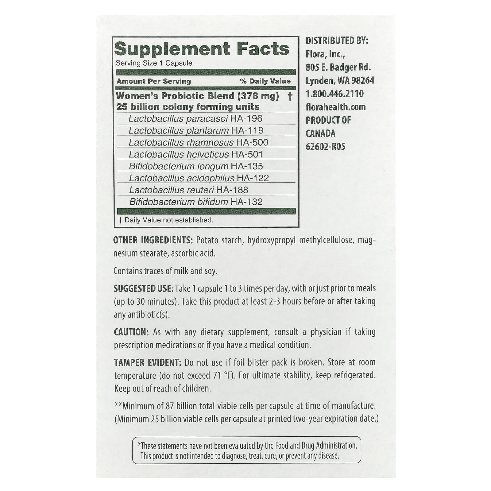 Пробиотик Flora Women's Care, 87 млрд КОЕ, 30 растительных капсул