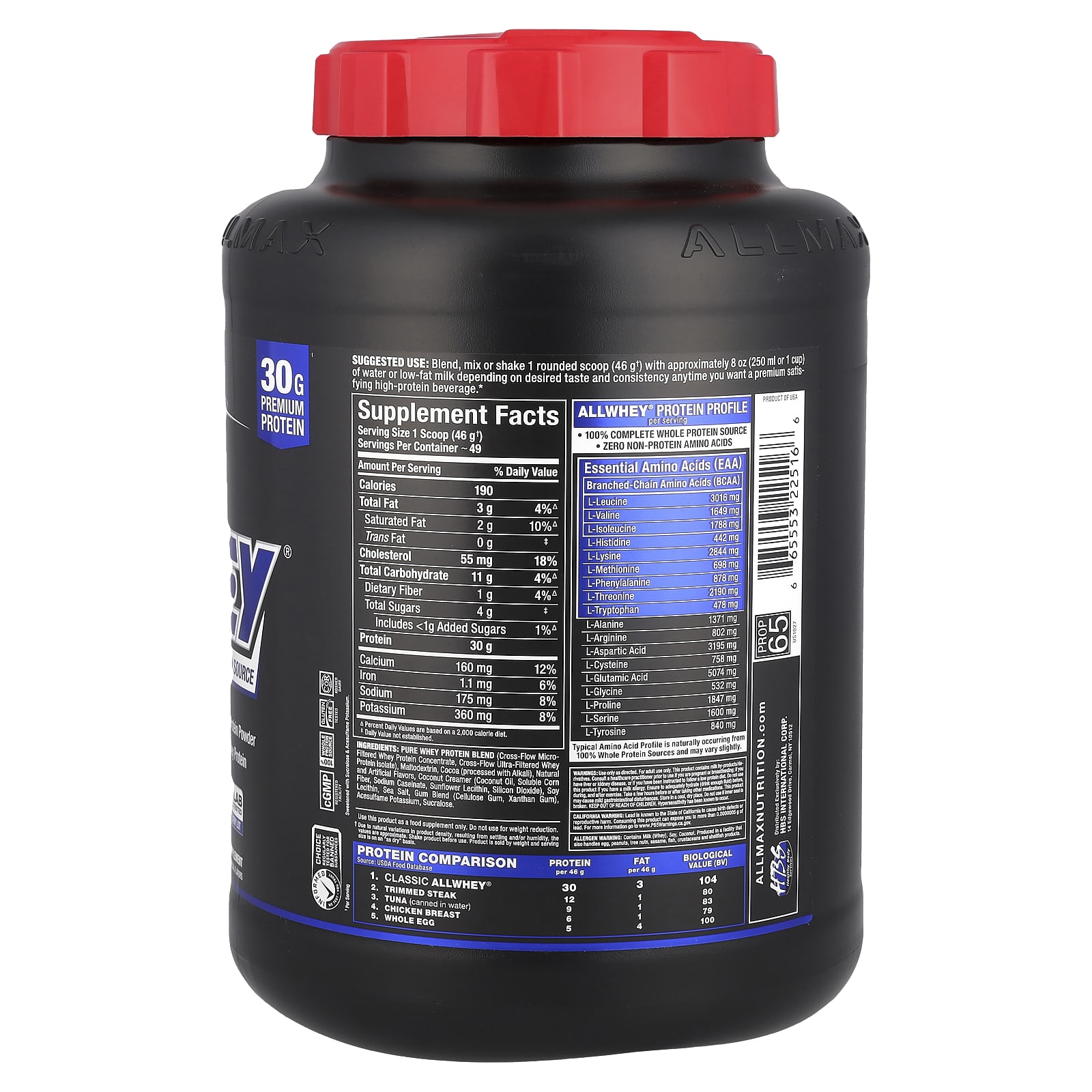 Сывороточный протеин ALLMAX CLASSIC ALLWHEY® 100% Source, вкус Chocolate, 2.27 кг — фото 2