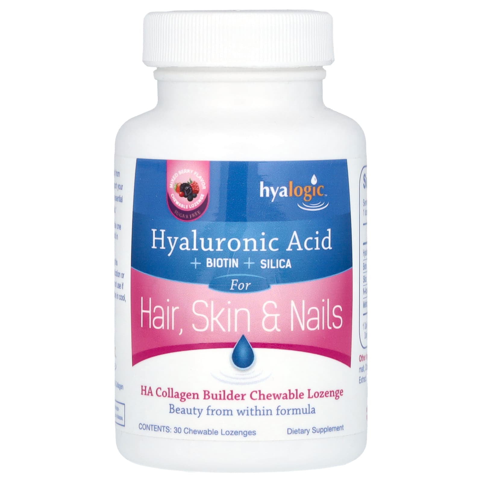 Гиалуроновая кислота Hyalogic HA Collagen Builder Biotin +Silica Mixed Berry 30 Chewable, пастилки