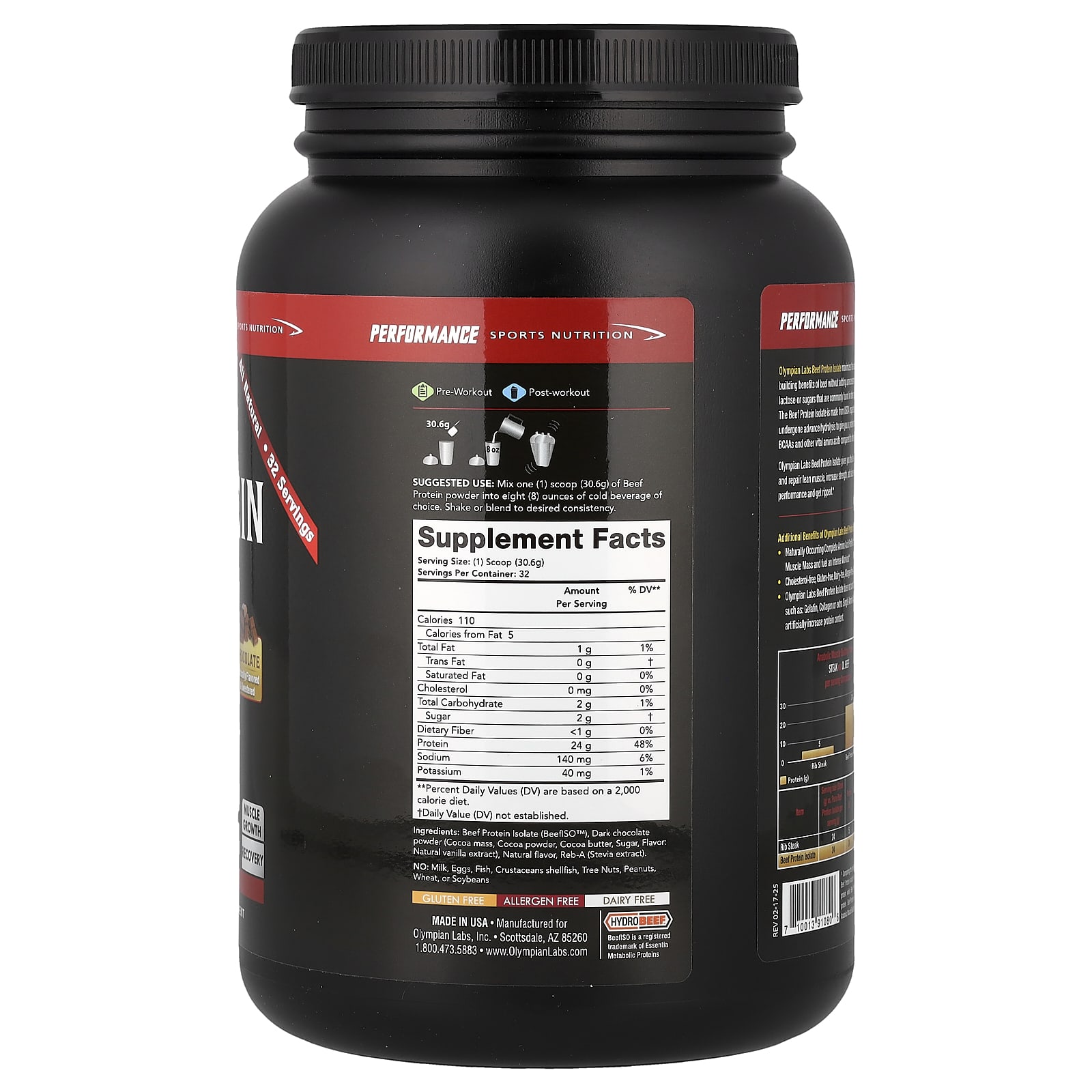 Шоколад Olympian Labs Beef Protein Isolate, вкус Chocolate, 979.2 г — фото 3