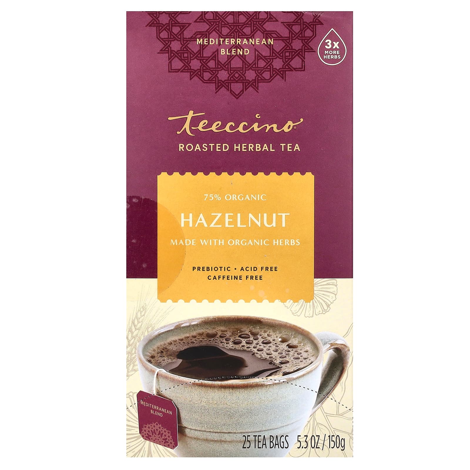Травяной чай Teeccino Roasted 25 Tea Bags, без кофеина, оттенок Hazelnut, 150 г, чайные пакетики — фото 3