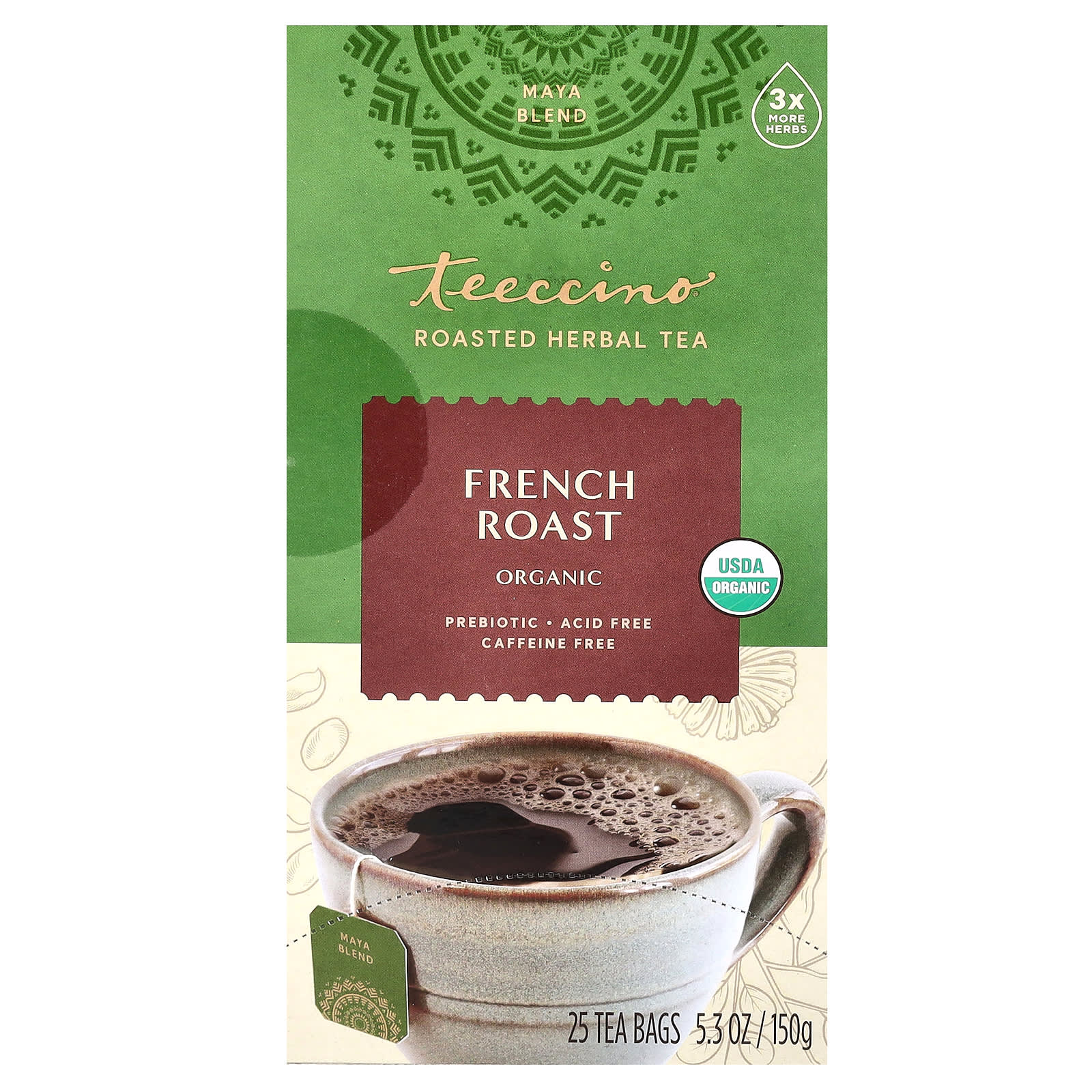 Травяной чай Teeccino Organic Roasted French Roast 25 Tea Bags, без кофеина, 150 г, чайные пакетики — фото 3