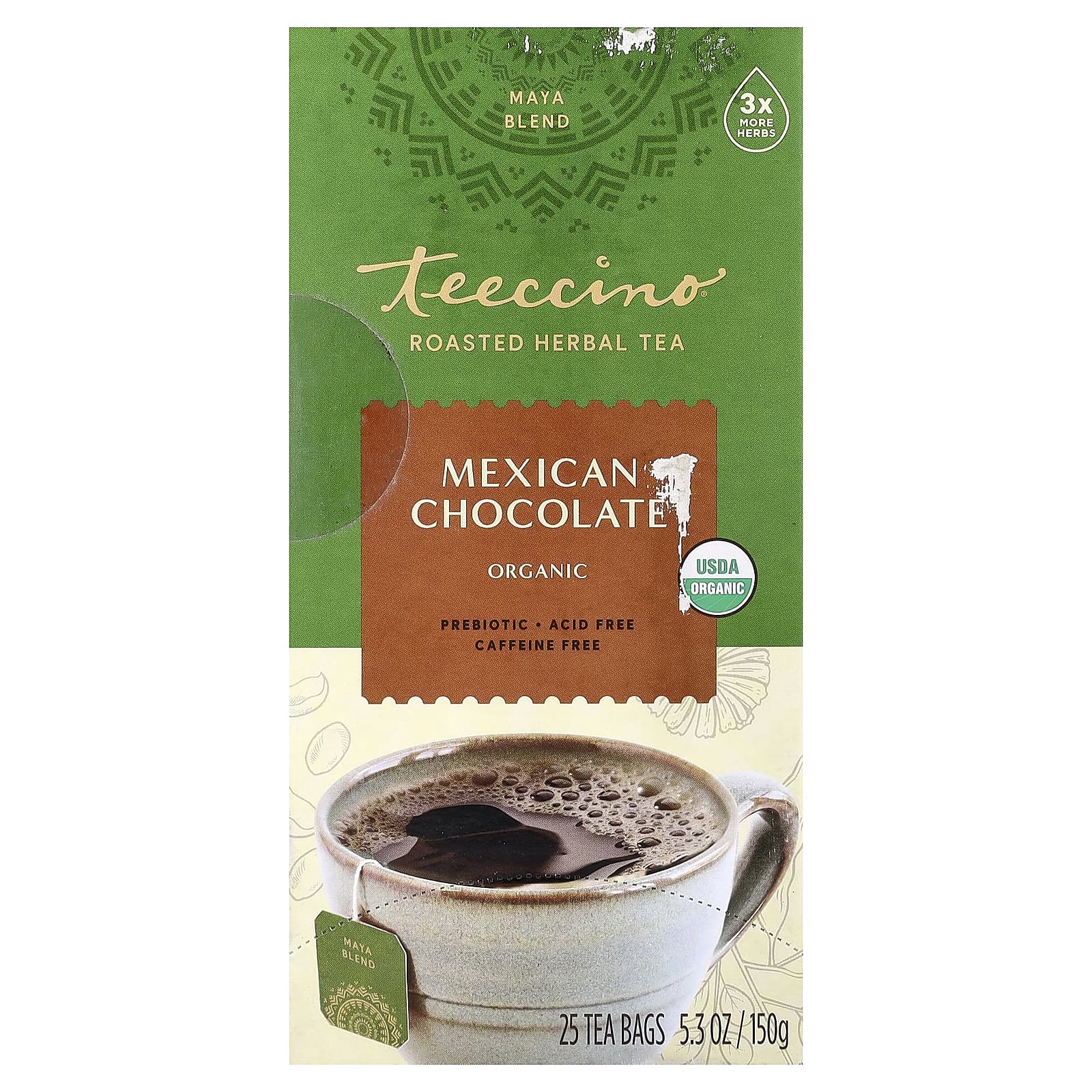 Травяной чай Teeccino Organic Roasted 25 Tea Bags, без кофеина, вкус Mexican Chocolate, 150 г, чайные пакетики — фото 2