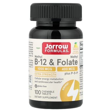 Метил B12 Jarrow Formulas Vegan Methyl & Methyl Folate, вкус Lemon, 100 жевательных таблеток