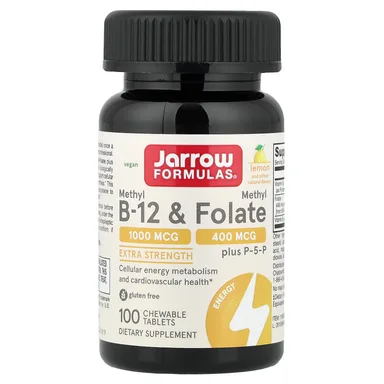 Фото товара: Метил B12 Jarrow Formulas Vegan Methyl & Methyl Folate, вкус «лимон», 100 жевательных таблеток