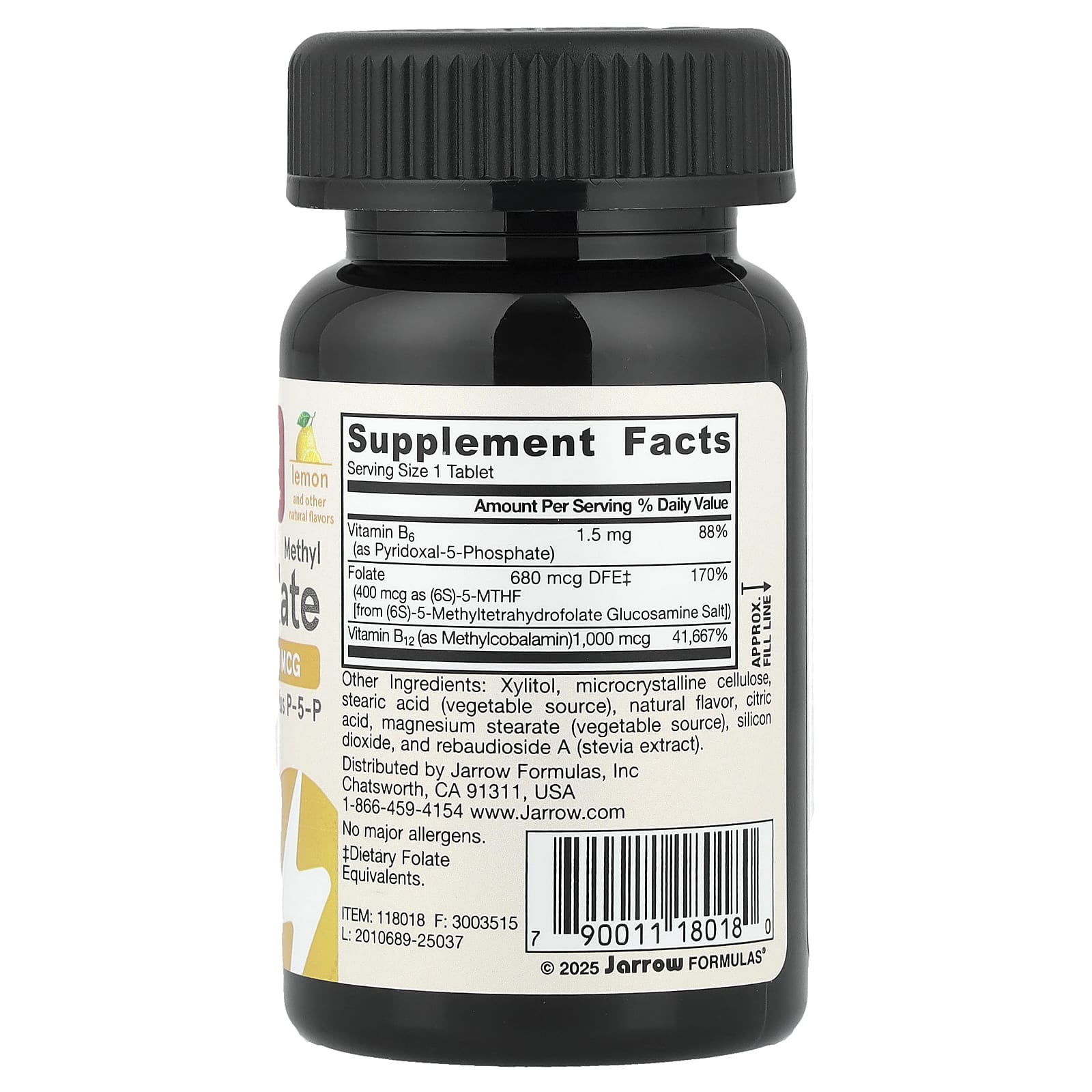 Метил B12 Jarrow Formulas Vegan Methyl & Methyl Folate, вкус Lemon, 100 жевательных таблеток — фото 2