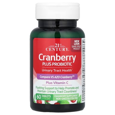 Клюква 21st Century, вкус Cranberry Plus Probiotic, 60 таблеток