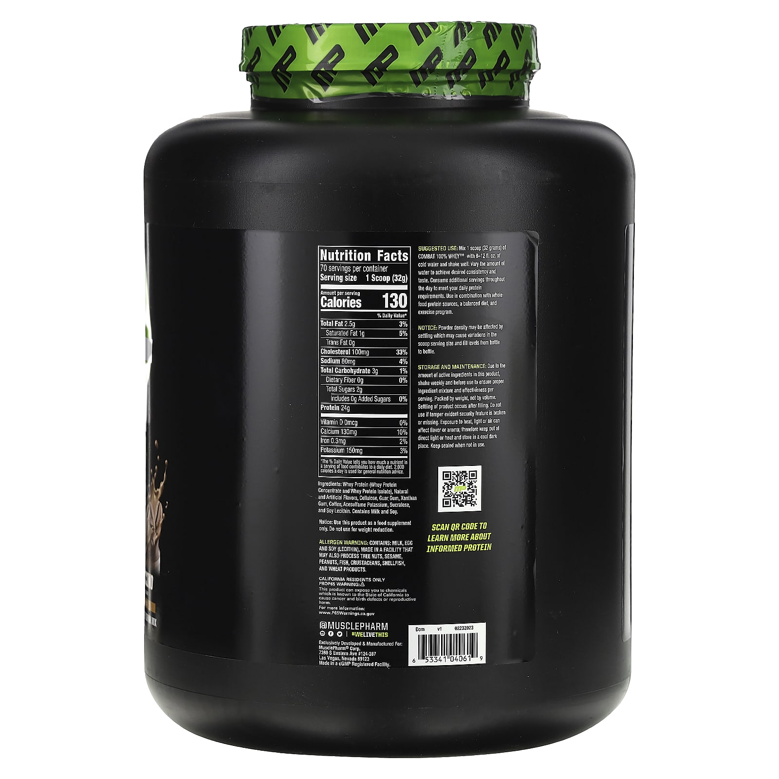 Сывороточный протеин MusclePharm Combat 100%, оттенок Cappuccino, 2.24 кг — фото 2