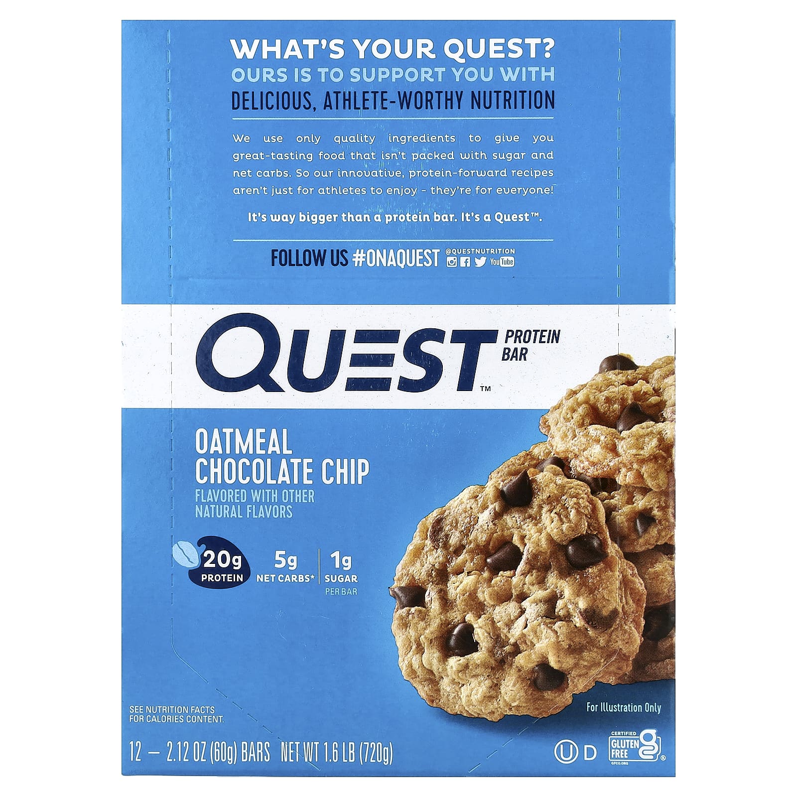 Протеиновый батончик Quest Nutrition, вкус Oatmeal Chocolate Chip, 60 г, 12 шт. — фото 2