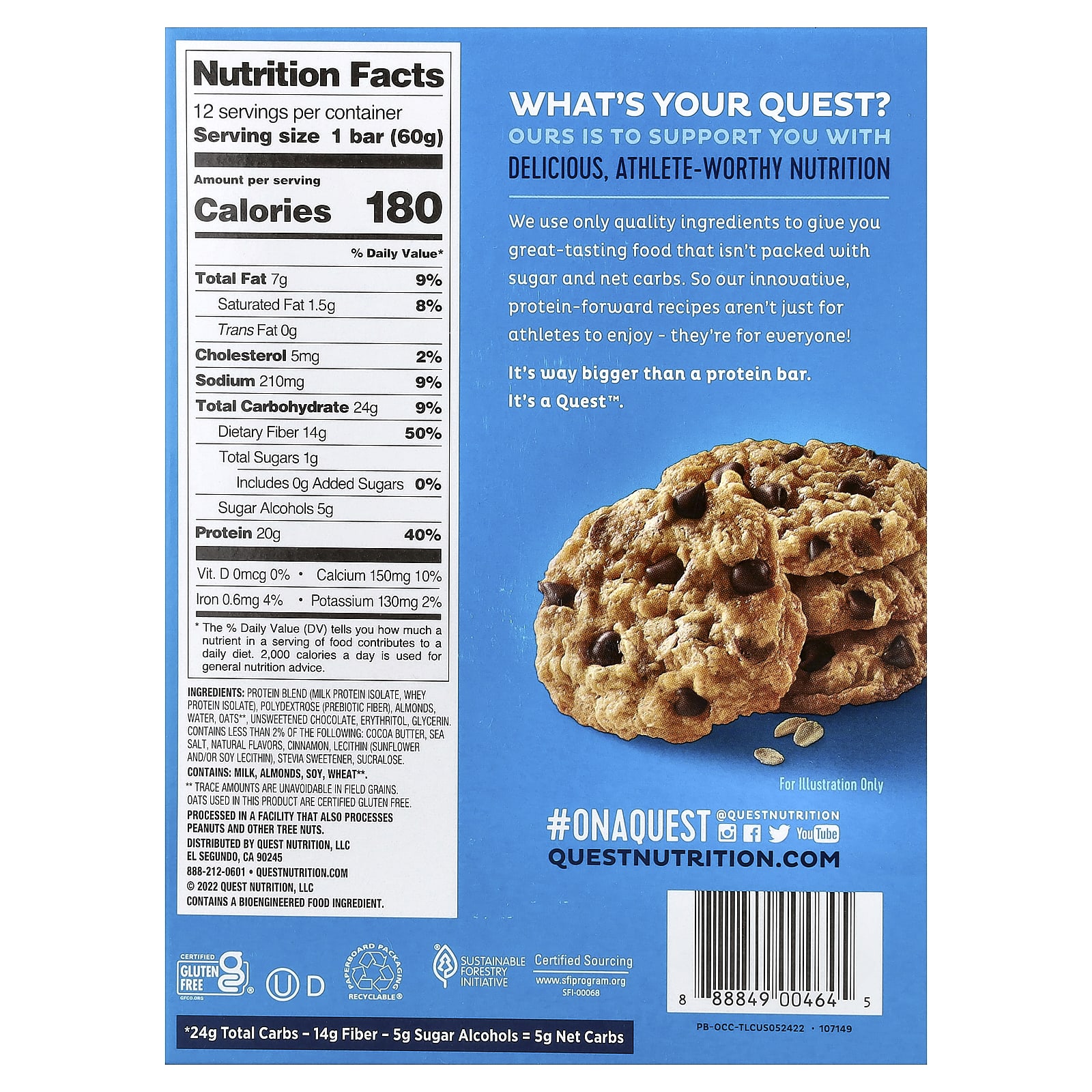 Протеиновый батончик Quest Nutrition, вкус Oatmeal Chocolate Chip, 60 г, 12 шт. — фото 3