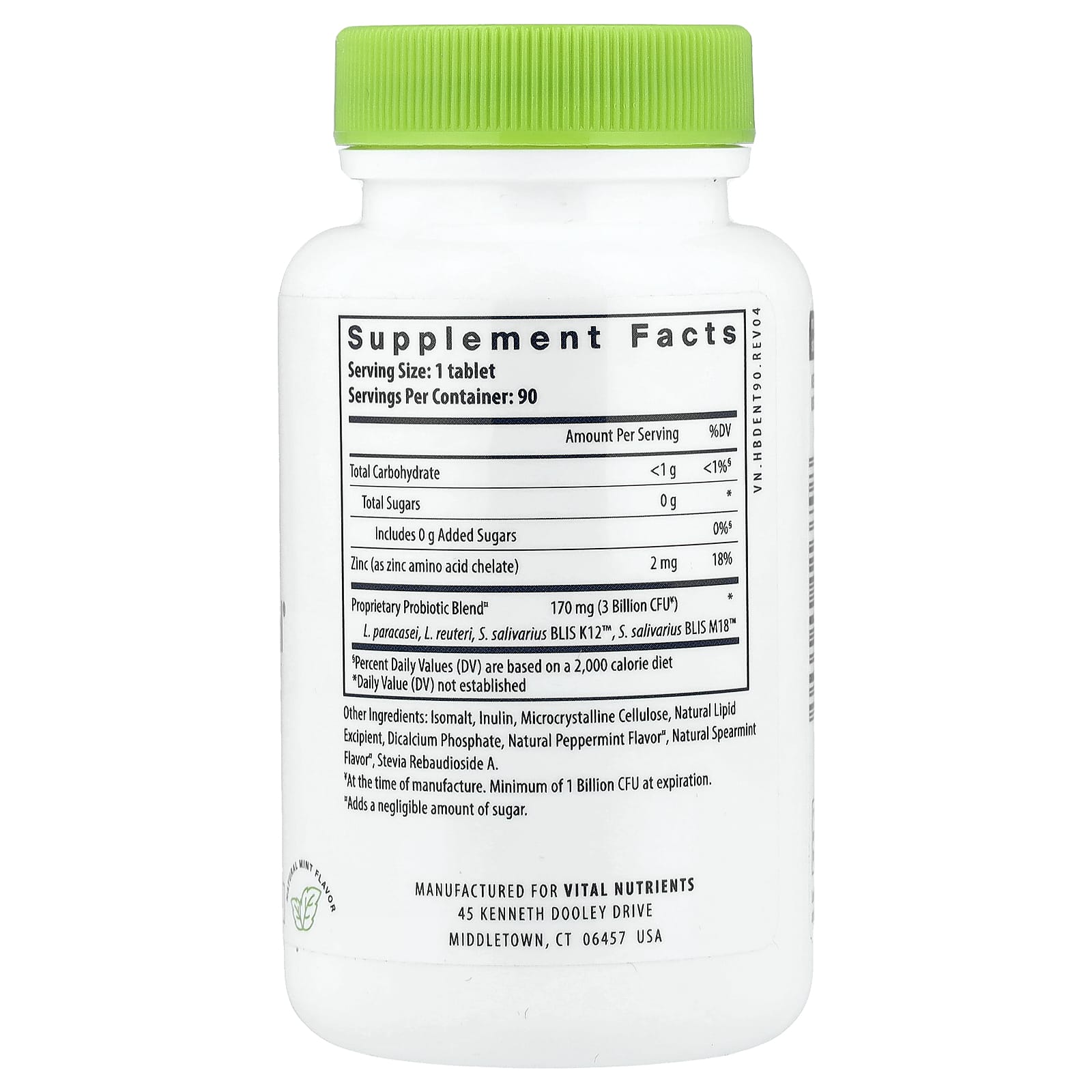 Пробиотик Vital Nutrients Hyperbiotics® Pro-Dental® 90 Vegan, вкус Natural Mint, жевательные таблетки — фото 5