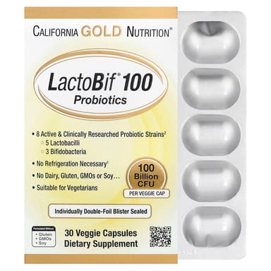 Пробиотик California Gold Nutrition LactoBif® 100, 100 млрд КОЕ, 30 растительных капсул