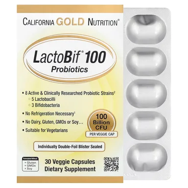 Фото товара: Пробиотик California Gold Nutrition LactoBif® 100, 100 млрд КОЕ, 30 растительных капсул