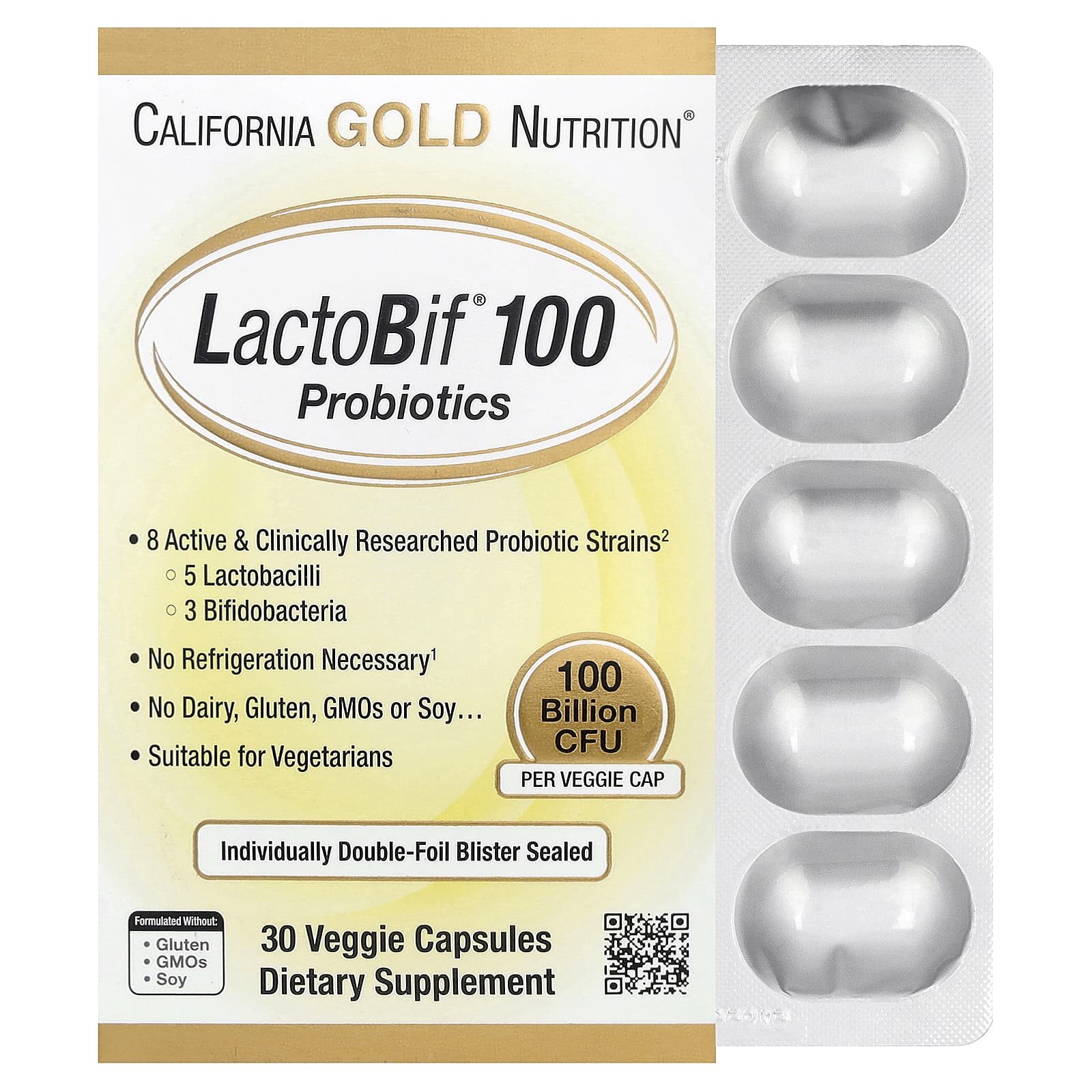 Пробиотик California Gold Nutrition LactoBif® 100, 100 млрд КОЕ, 30 растительных капсул — фото 3