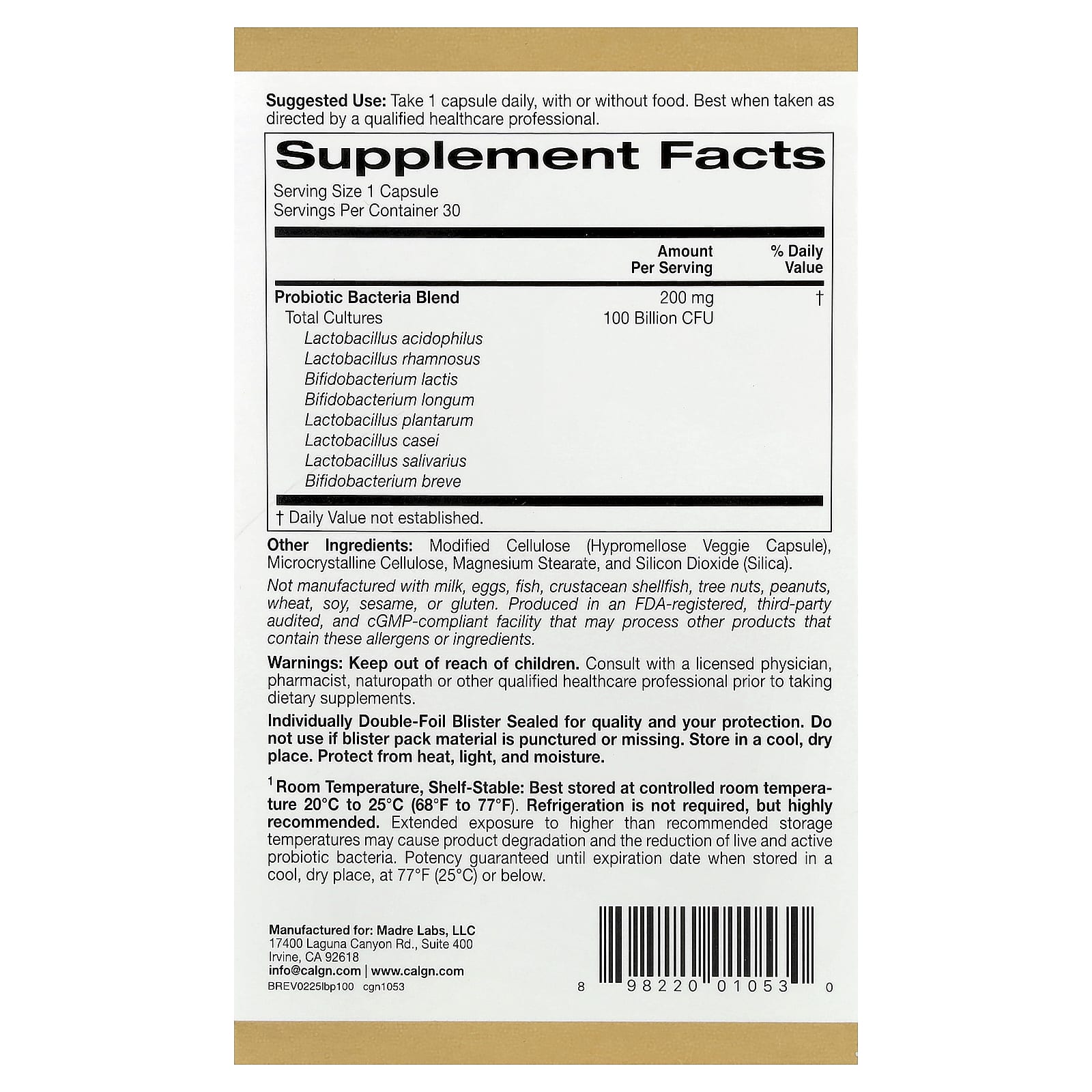 Пробиотик California Gold Nutrition LactoBif® 100, 100 млрд КОЕ, 30 растительных капсул — фото 4
